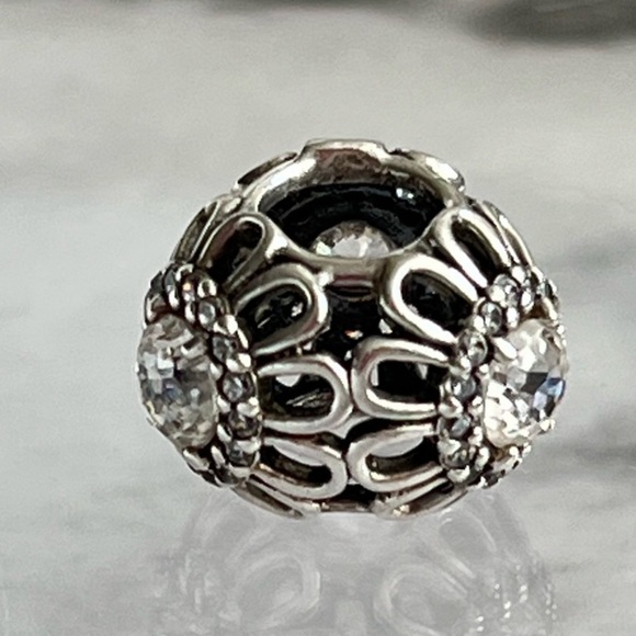 Pandora Sterling Silver Triple Sided Clear CZ Flower Rare Retired Bead Charm - Picture 1 of 5